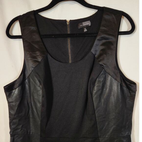 The Limited $99 XL Black Jersey Faux Leather Trim Sleeveless Fit & Flare Dress - Picture 2 of 10